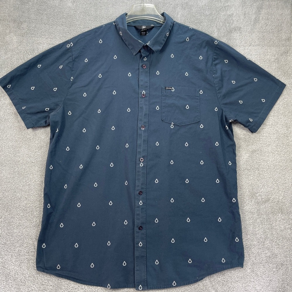 Volcom Button Up Mens XXL Blue Stone Diamond Print Short Sleeve Shirt